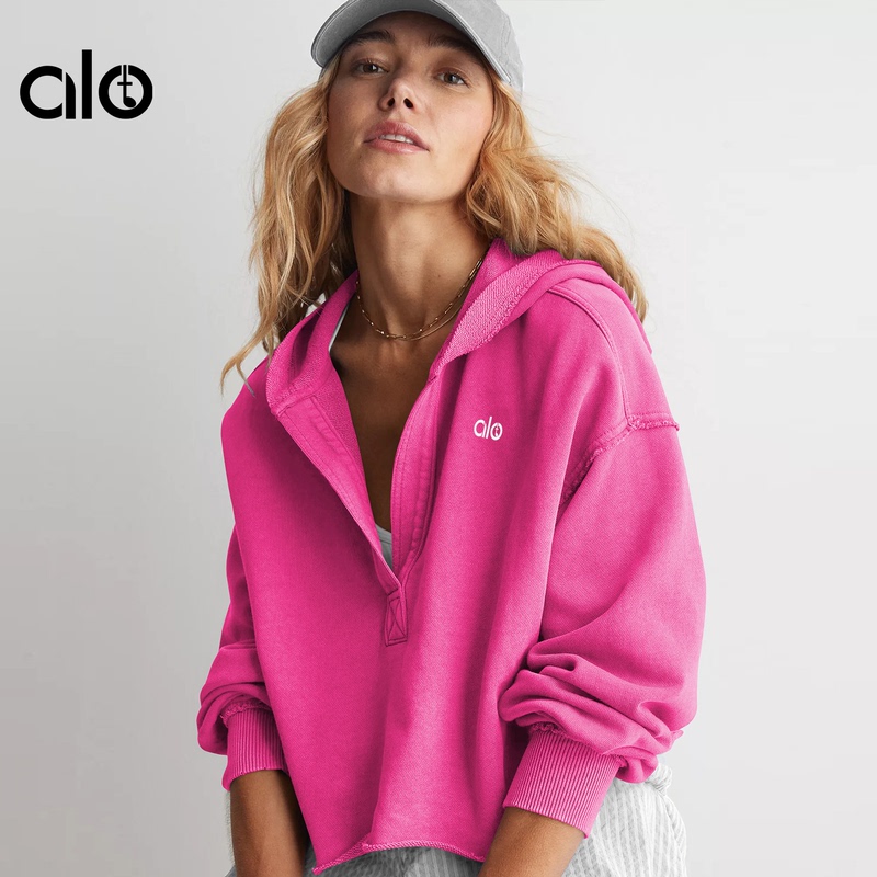 Aloide Yoga Jacket for Women, European and American Style, Hooded Sweatshirt, Loose Drop Shoulder Sleeves, Top for Running, Sports, and Fitness, New