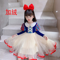 Christmas New Girl 2022 Winter Fall Plus Suede Children Dress White Snow Princess Dress Birthday Gown Dress Dress
