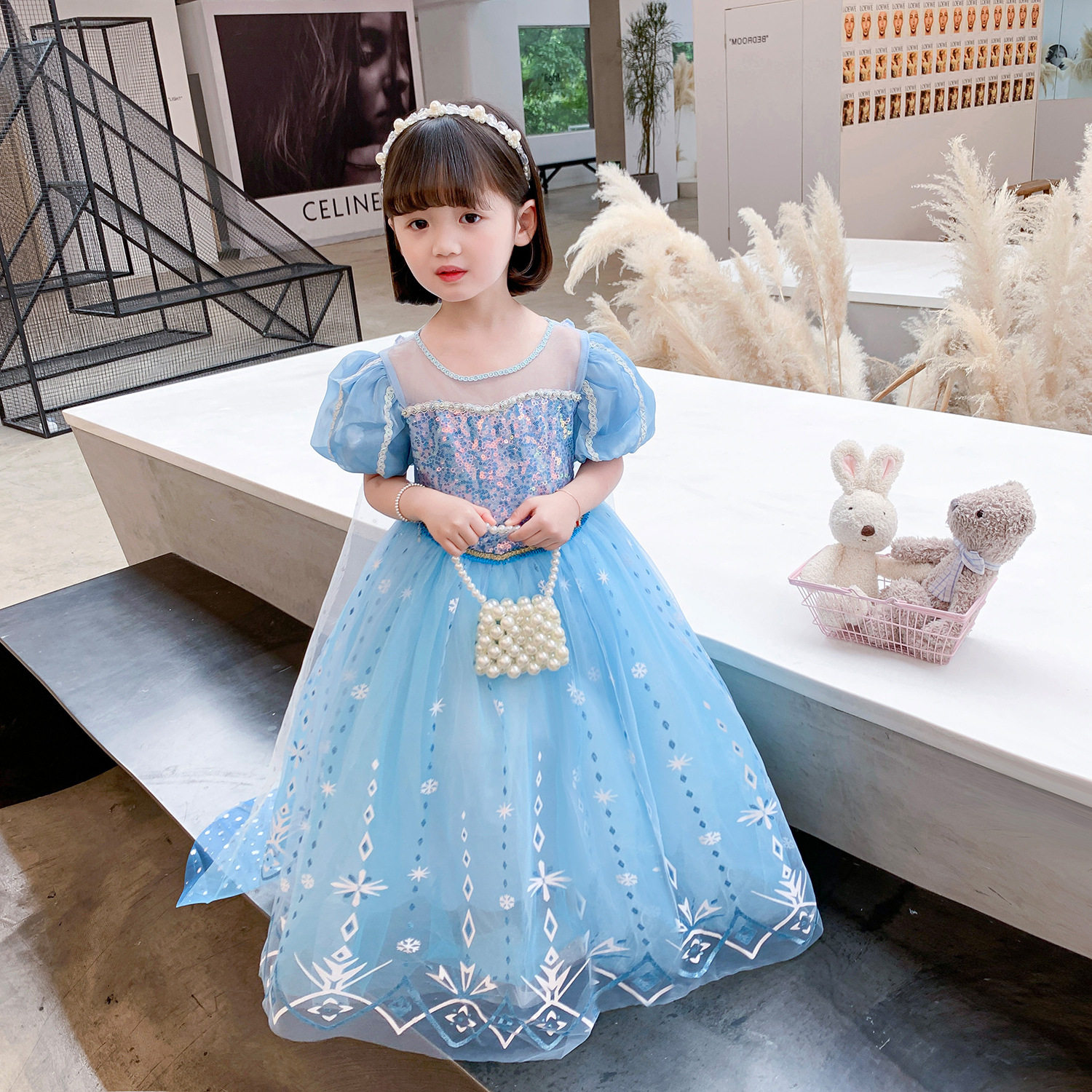 Halloween Christmas new Elsa 2 princess dress Frozen Elsa girls short-sleeved dress Elsa