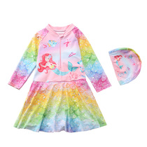 New Girl Swimsuit One-piece Dress Scalding Gold Color Bright Fish Scale Long Sleeve Swimsuit Mermaid Big Boy Swimsuit