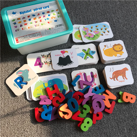 Alphanumeric Matching card set Children's double-sided three-dimensional English cognitive puzzle toy gift set boxed