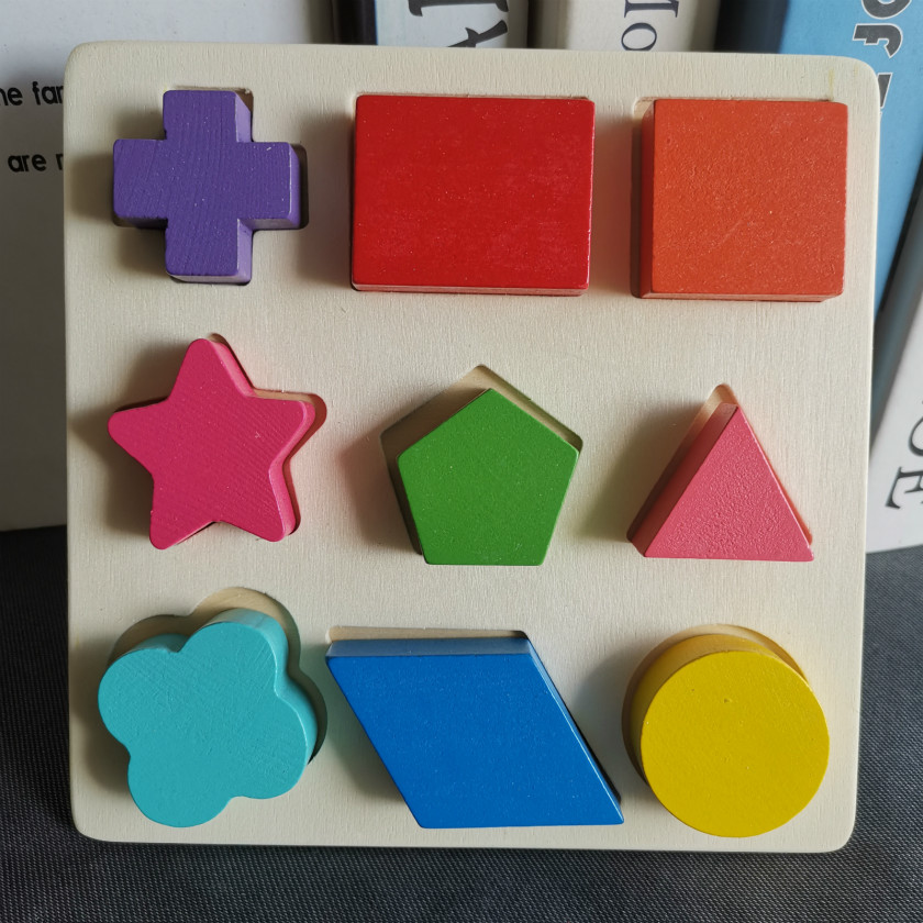 Children Early Lessons Intelligence Toy Wooden Solid Jigsaw Puzzle Toy Geometric Shape Pairing Board Color Cognition Board