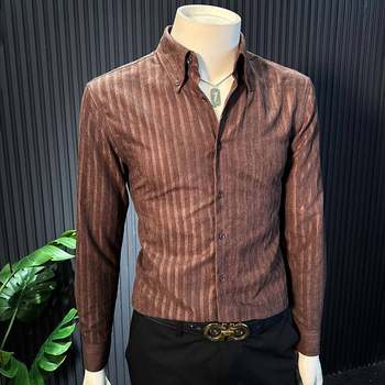 High-end light luxury dark striped men's shirt long sleeve 2025 new hot style business casual autumn simple shirt
