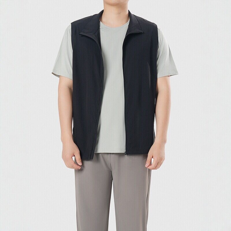 Ludao Shiwuji Waq10002 Men's Summer Vest with a Flat, Slightly Elastic, Shape-Retaining Texture and Stand Collar