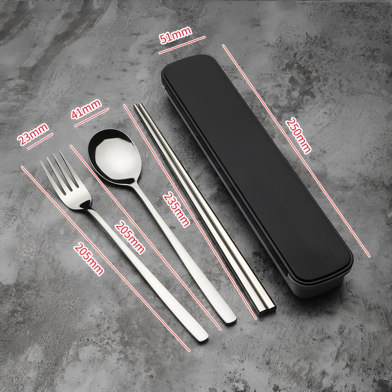 304 Stainless Steel Chopstick Box Spoon Set Tableware Three-Piece Set Fork Korean Style Student Portable Spoon Chopstick Set