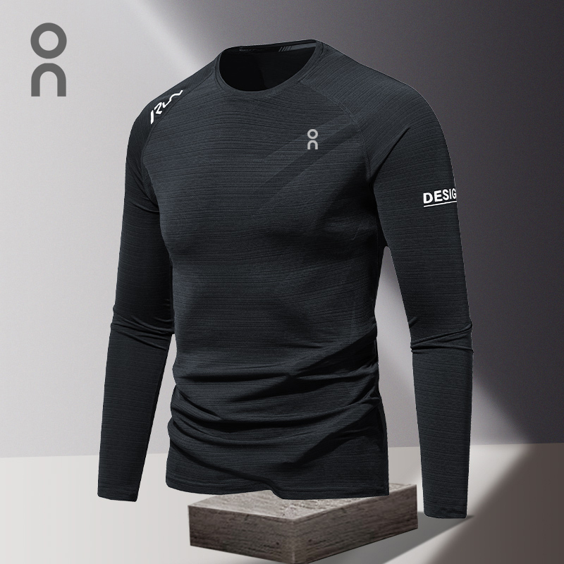 2026 Spring and Autumn Thin Men's Round Neck Sports Long Sleeve T-Shirt Quick-Drying Elastic Running and Playing Sports Fitness Wear Breathable