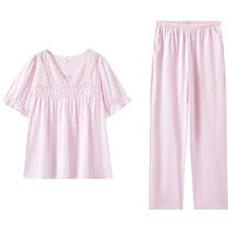 Maniform V-neck short puff trousers set womens home wear set comfortable cotton pajamas 20310874