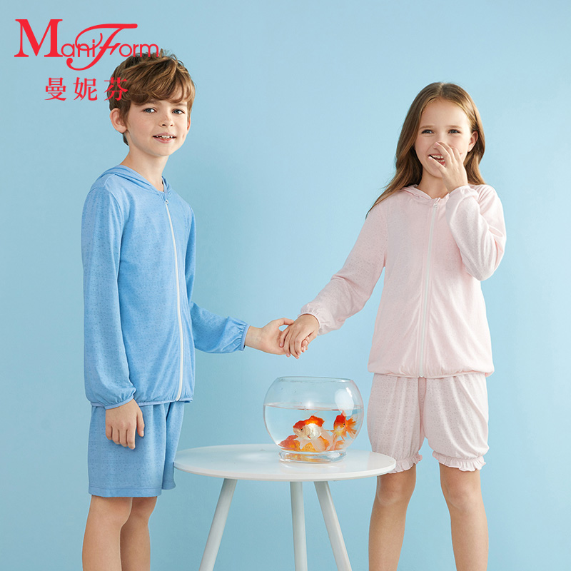 Manneffin children with cap long sleeve jacket boy comfort home clothes girl light and thin sundress kid blouse