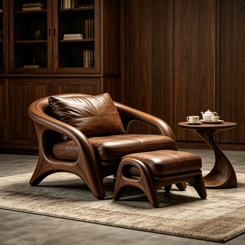 North American Black Walnut Leather Sofa Chair Single Leisure Chair Modern Living Room Lazy Recliner Balcony Tiger Chair North American Black Walnut Leather Sofa Chair Single Leisure Chair Modern Living Room Lazy Recliner Balcony Tiger Chair