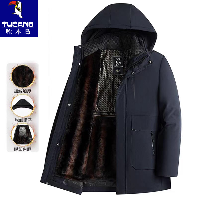 Woodpecker Genuine Winter Men's Fleece-Lined Thick Cotton Jacket for Middle-Aged and Elderly Fathers, Warm Coat Top