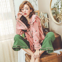 Pajamas women spring and autumn 2021 new cotton set long sleeve gauze Net red cute autumn and winter home clothes