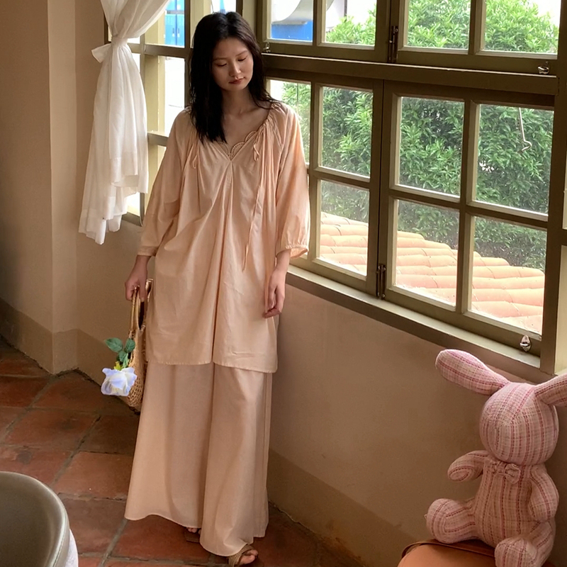 Zumashi Women's Pajamas, Nightgown, Loungewear, Long-Sleeved, Loose-Fitting, Spring, Autumn, Summer, Thin, Can Be Worn Outside, French-Style Pure Cotton Set Zumashi Women's Pajamas, Nightgown, Loungewear, Long-Sleeved, Loose-Fitting, Spring, Autumn, Summer, Thin, Can Be Worn Outside, French-Style Pure Cotton Set