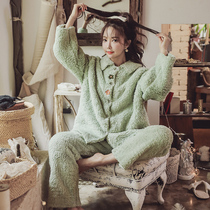 Coral velvet pajamas womens autumn and winter thickened flannel Korean cute spring and autumn home clothes 2021 New