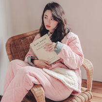 Pajamas womens winter thickened three-layer cotton and velvet coral velvet casual and lovely home clothes can go out in autumn and winter