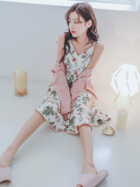 Spring and autumn Korean female princess style cotton pajamas summer thin long sleeve suit sexy suspender nightgown home clothes