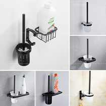 Black suction wall toilet toilet brush toilet brush holder brush head set space aluminum bathroom rack free of punching