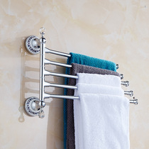 Non-perforated stainless steel hanging rod short multi-bar European single towel rack nail-free rotating movable towel bar