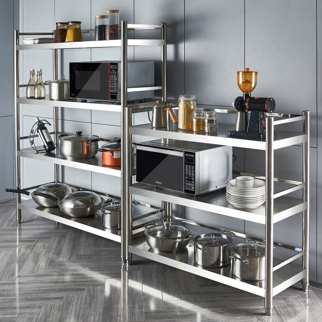 Shelves kitchen rack cabinet stainless steel cabinet 2 dishes microwave oven 4 shelves storage storage rack floor-standing multi-layer