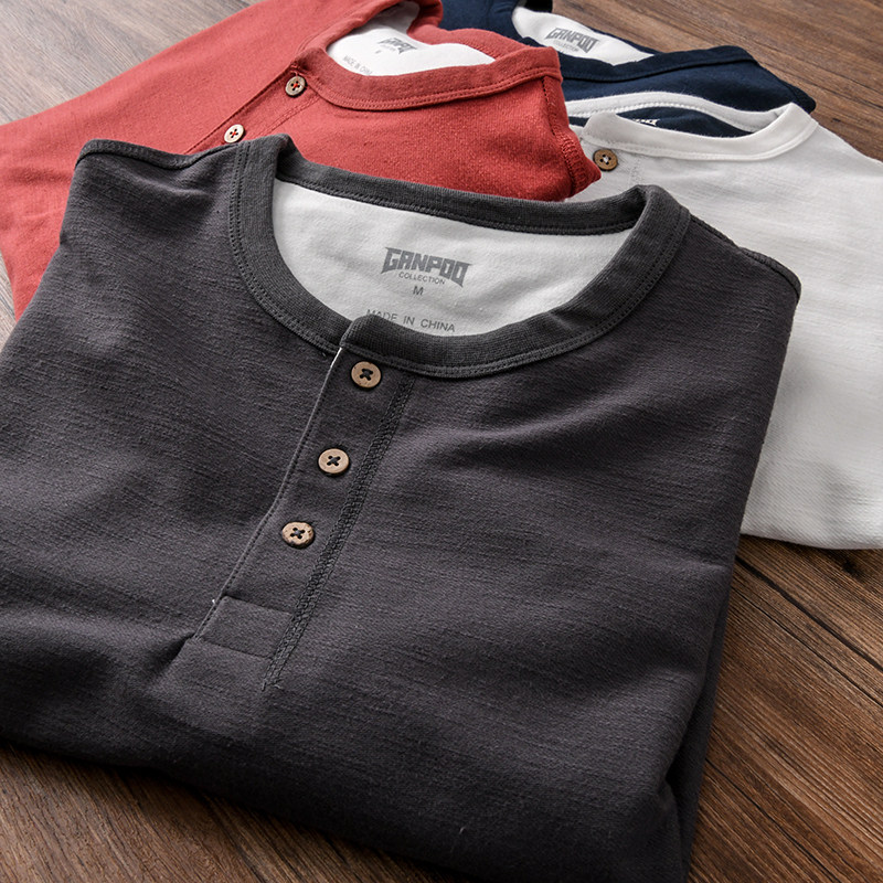 Big love Henry collar simple commuter autumn and winter men's casual loose washed cotton long-sleeved T-shirt tide sweater T4557