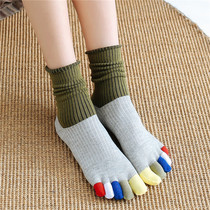 Five Finger Socks Lady Pure Cotton Medium Cylinder Socks Spring Autumn with Toe Socks Day Department Cute Full Cotton Long Silo Pile Socks Stocking