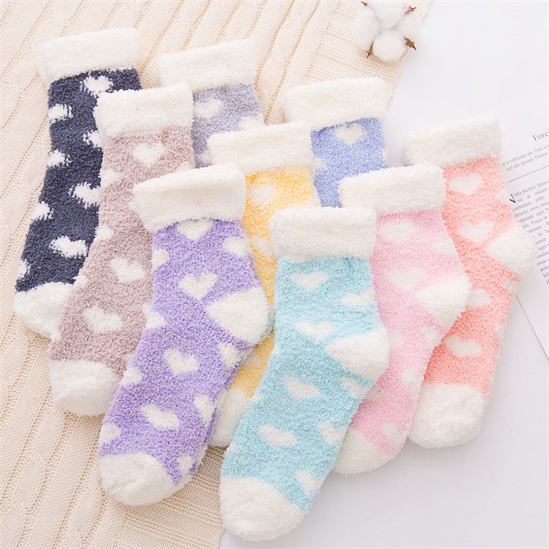 Coral fleece autumn and winter socks women's mid-tube socks pure cotton thickened warm cute towel floor socks plus velvet sleep socks