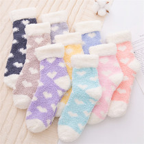 Coral Suede Autumn Winter Socks Woman Midbarrel Socks Pure Cotton Thickened Warm Cute Towel Floor Socks Add Suede Sleeping Socks
