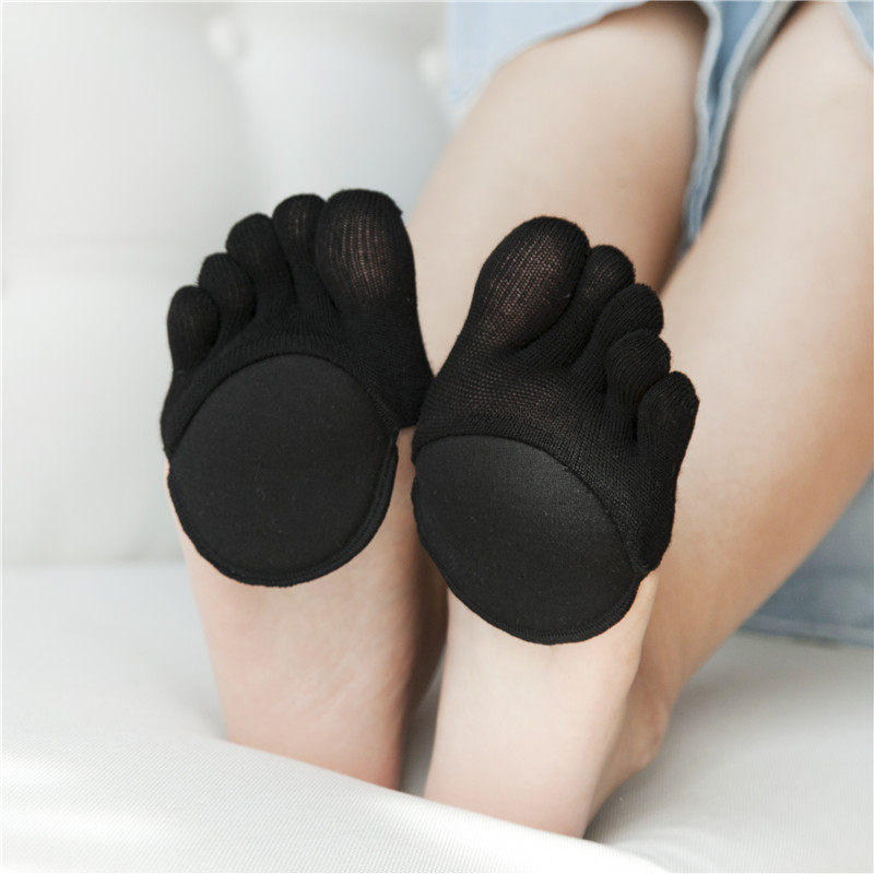 2 Pairs Five Finger Socks Women Pure Cotton Summer Thin Full Open Toe Heels Invisible Half Palm Padded Socks Socks