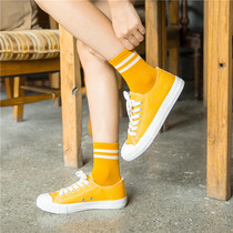 Socks Women in stock Sox Korean version College Wind Short Socks Turmeric Color Spring Summer Autumn Pure Cotton Students Sports Socks Thin