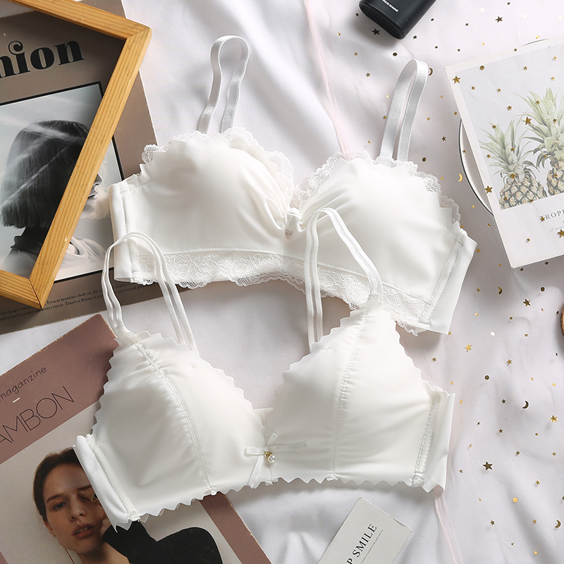 White underwear women without steel ring summer thin summer gathering small chest girls receiving breast large breast and small bra adjustment type