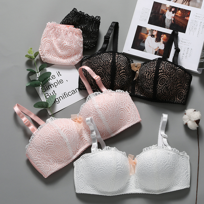 Lingerie suit Xia thin Young girl Half a cup bra No steel ring Reds to woo small bra students to adjust type