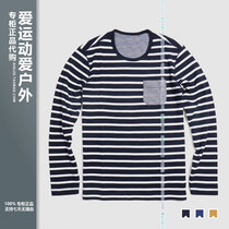 AIGLE mens outdoor striped long sleeve cotton T-shirt i0132marintime Ai high I0134 round collar I0136