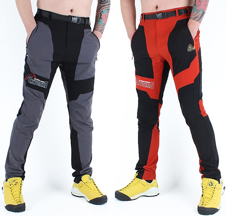 Outdoor charge pants hiking pants stretch climbing fast pants men's stitching summer thin slim orange quick-drying trousers
