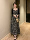 Black Floral Suspender Dress for Women, Long Skirt, Spring and Summer, High-End Retro Design, Waist-Cinching, Slimming Skirt