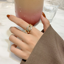 Korean chain micro-inlaid sterling silver ring female opening adjustable fashion personality temperament niche design index finger Japan and South Korea