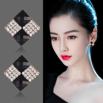 Korean personality earrings female temperament earrings Tide people simple Net Red Square earrings sterling silver all-over short hair ear jewelry