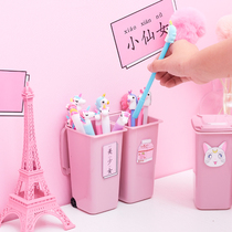 Pink soft girl bedroom desktop makeup brush storage barrel pen box girl heart mini desktop trash can