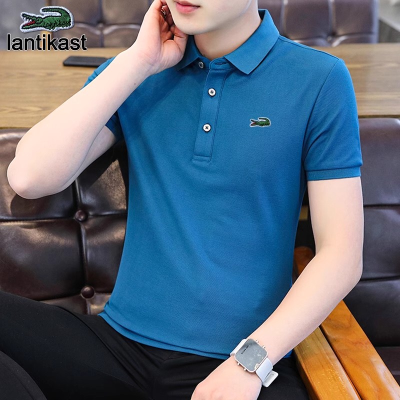 Noble Crocodile Summer New Polo Shirt Men's Lapel T-Shirt Business Casual Short-Sleeved Solid Color Top for Young and Middle-Aged People