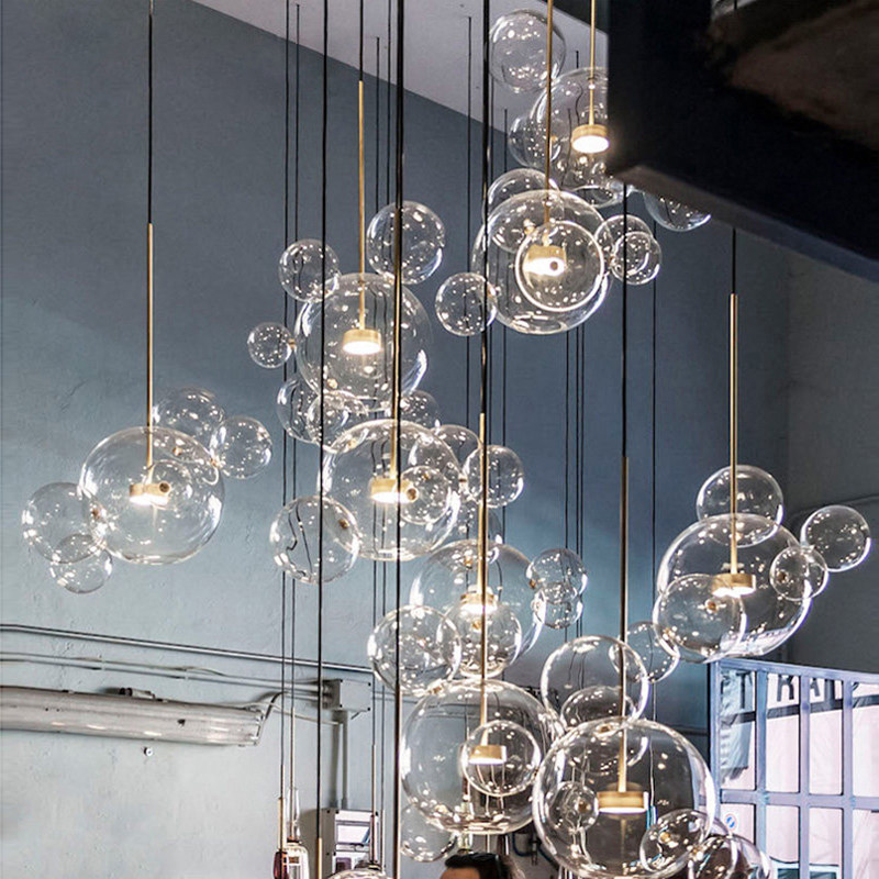 New Italian designer creative Mickey bubble ball dining room bar milk tea clothing store personalized glass chandelier