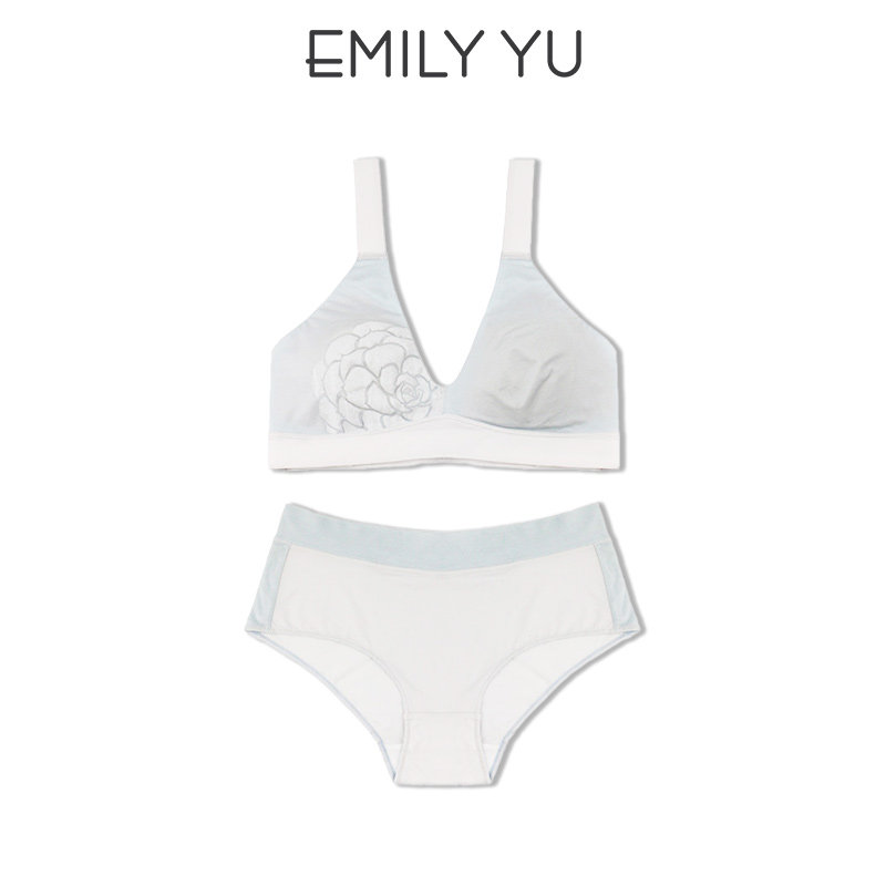 Yu Xiaodan EMILYYU idle bra set Du Dan print thin bra comfortable brushed underwear 2-piece set