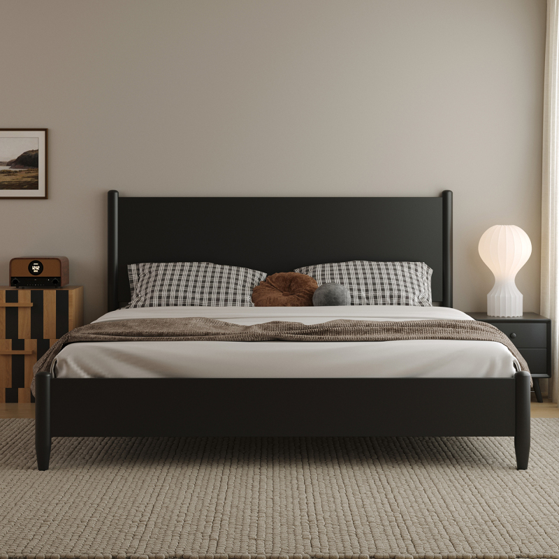 French-Style Vintage Solid Wood Bed, Bedroom Large Bed 2m X 2.2m Modern Light Luxury High-End Bed 1.5m Black Double Bed French-Style Vintage Solid Wood Bed, Bedroom Large Bed 2m X 2.2m Modern Light Luxury High-End Bed 1.5m Black Double Bed