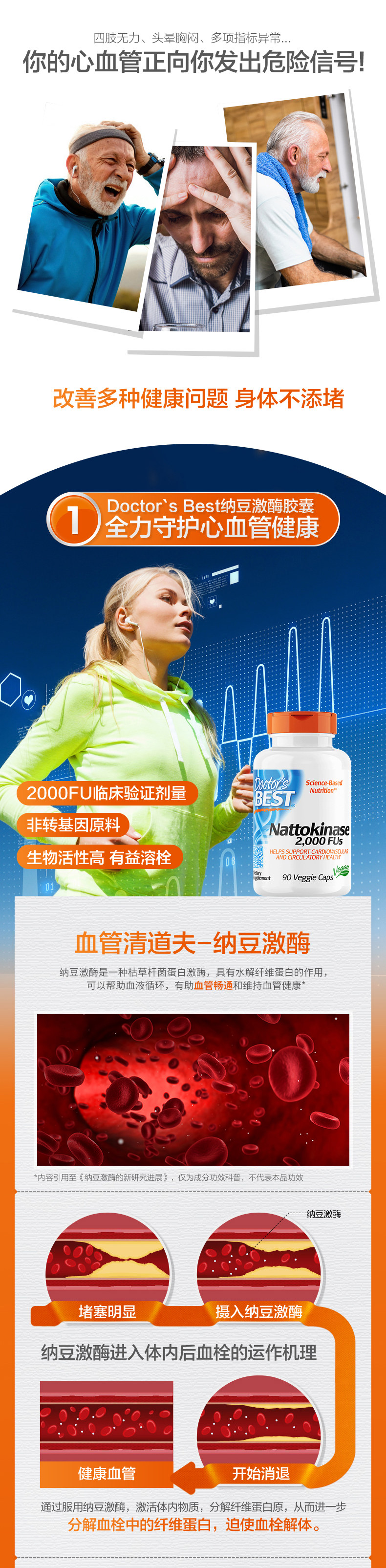 溶血栓降压 Doctor's Best 多特倍斯 纳豆激酶素食胶囊 2000FU*90粒*2件 双重优惠折后￥170.4包邮包税