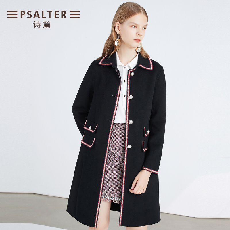 2019 Winter New Single Row Buckle 100Wool Coat dài Coat Double-Sided bóng Thánh Vịnh nữ