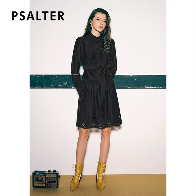 Psalm Exclusive Autumn Loose Lace-up Hollow Embroidered Tencel Lyocell Shirt Shirt Dress