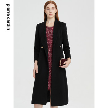 商场同款皮尔卡丹女装大衣黑色长款经典外套通勤保暖羊毛外套
