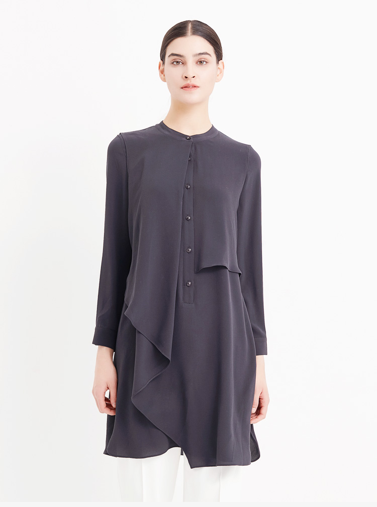 Pierre Cardin Womens 2019 Xuân Mới Áo sơ mi dài tay màu xám đậm thời trang Áo khoác nữ cá tính - Áo sơ mi dài tay mẫu áo sơ mi đẹp 