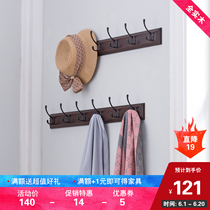 Household full solid wood wall hanging clothes hook clothes hanging bag key adhesive hook Wall porch hangers practical American storage rack