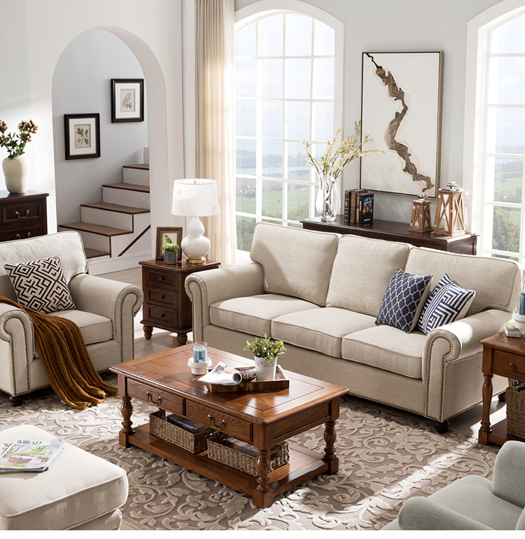 Đất nước Mỹ vải lanh sofa vải lanh đơn đôi ba người có thể giặt được gạo Tang nhà Mỹ - Ghế sô pha sofa bed giá rẻ