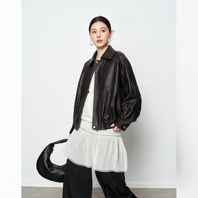 Cailan Imported Genuine Leather Vegetable-Tanned First-Layer Sheepskin Short Jacket for Women, New Leather Coat for Spring 2026