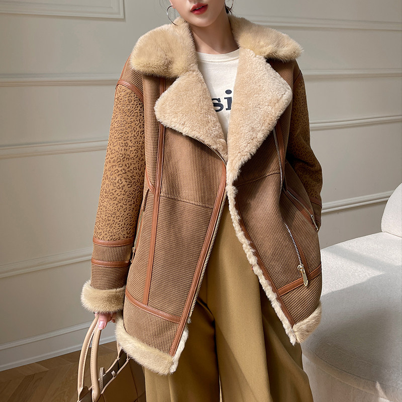 Melislave fur integrated female medium long version of water mink fur suit collar long sleeve jacket 2021 winter new lamb fur grass