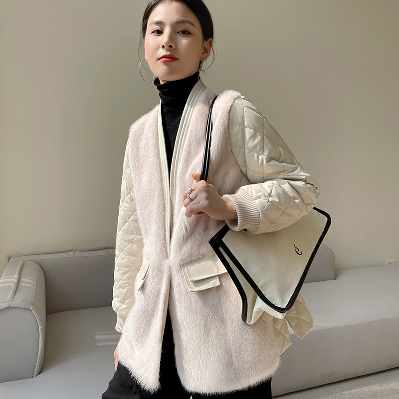 European goods leather sheep leather down jacket women's mid-length waist jacket 2022 winter new mink fur coat